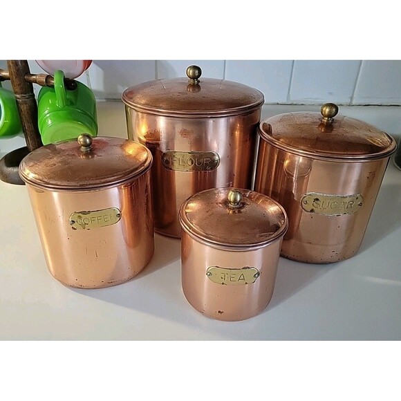 Vintage Copper Canister Set of 4 Nesting with lids Unmarked 1970's Tea Coffee - Picture 11 of 12